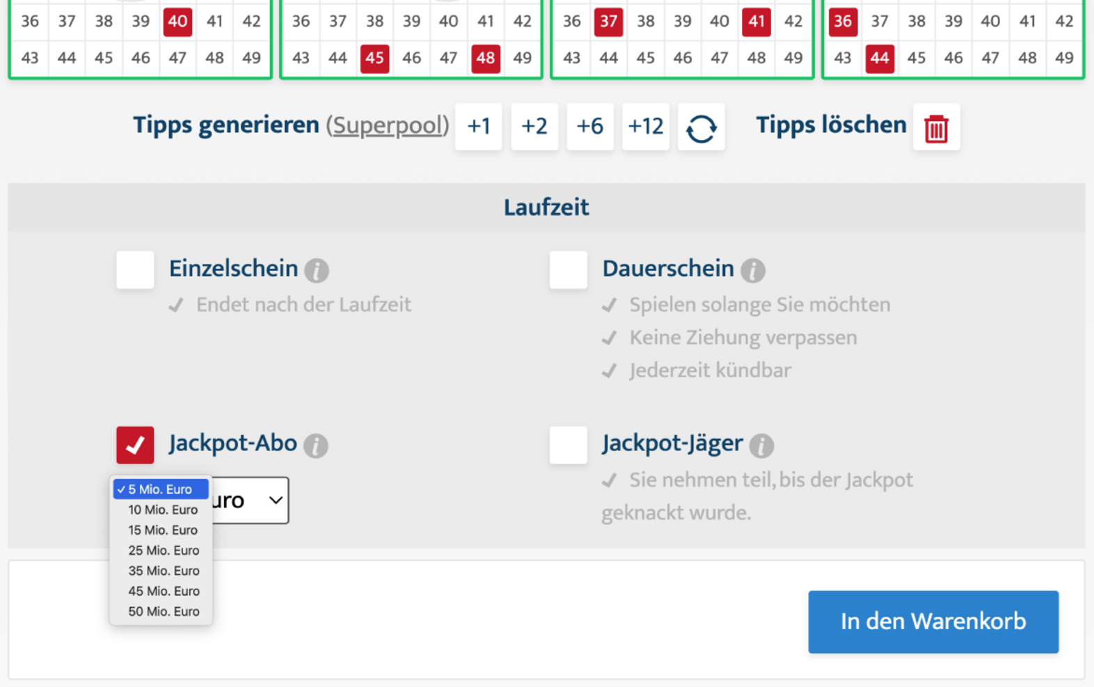 Schematische Darstellung der Aktivierung des Jackpot-Abo